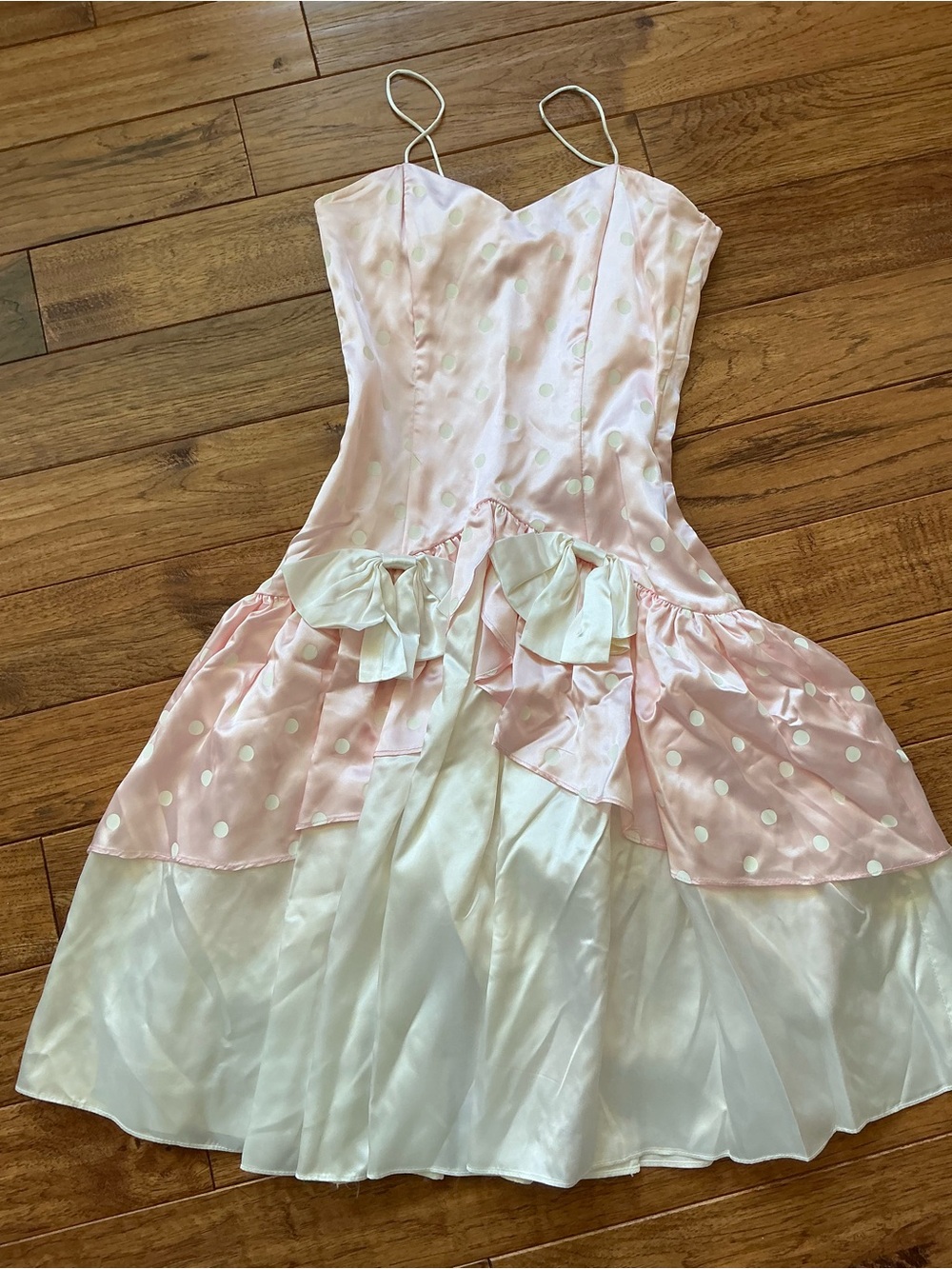 Vintage Gunne Sax by Jessica McClintock Pink and White Polka Dot Dress with bows